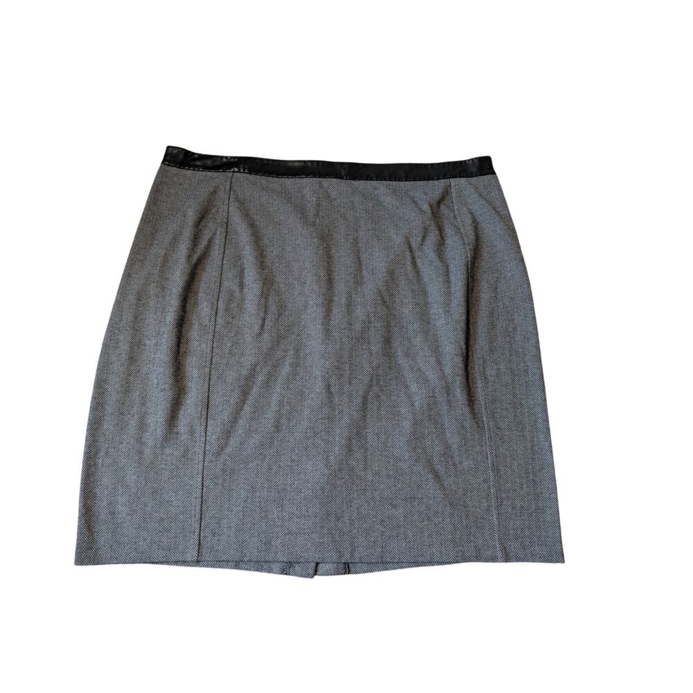 LAUREN Ralph Lauren Herringbone Skirt Women 2X Gray Faux Leather Trim Knit